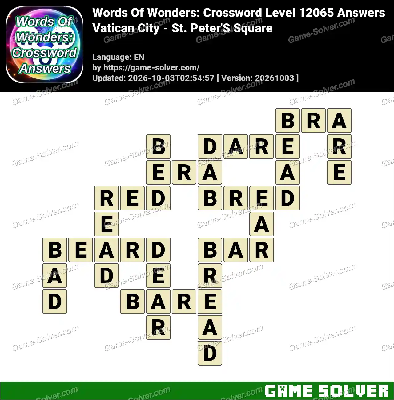 Words Of Wonders: Crossword Level 12065 Answers – Vatican City – St. Peter’S Square